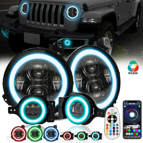 9" RGBW Halo LED Headlights + 4" RGBW LED Fog Lights