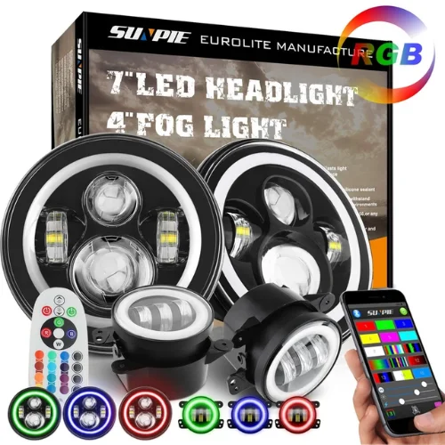 Sunpie 7" RGBW Halo LED Headlight with 4" Cree Fog Light