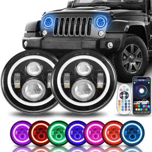 Sunpie RGBW 7" LED Headlights Halo Angel Eye