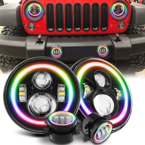 7" RGB Halo Rotating Series LED Headlights + 4" RGB Halo Rotating Series Fog Light